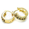 Oro Laminado Small Hoop, Gold Filled Style with Black and White Cubic Zirconia, Polished, Golden Finish, 02.210.0269.3.15