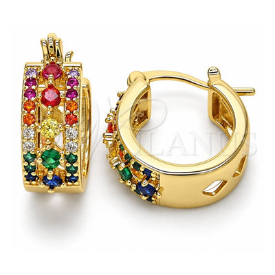 Oro Laminado Small Hoop, Gold Filled Style with Multicolor Cubic Zirconia, Polished, Golden Finish, 02.210.0269.4.15