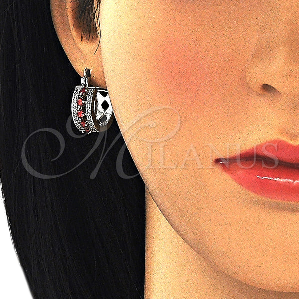 White Gold Filled Hoop Earrings — Small Hoop with Garnet and White Cubic Zirconia — alternate product view — SKU 126959 | Oro Laminado Blanco aretes de aro — Small Hoop with Garnet and blanco Cubic Zirconia — SKU 126959