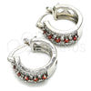 Rhodium Gold Filled Small Hoop, with Garnet and White Cubic Zirconia, Polished, Rhodium Finish, 02.210.0269.6.15