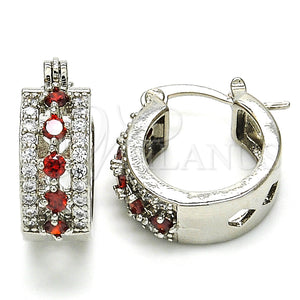 White Gold Filled Hoop Earrings — Small Hoop with Garnet and White Cubic Zirconia — main product view — SKU 126959 | Oro Laminado Blanco aretes de aro — Small Hoop with Garnet and blanco Cubic Zirconia — SKU 126959