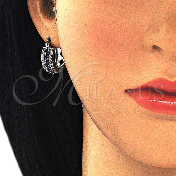 White Gold Filled Hoop Earrings — Small Hoop with Sapphire Blue and White Cubic — alternate product view — SKU 126960 | Oro Laminado Blanco aretes de aro — Small Hoop with Sapphire Blue and blanco Cubic — SKU 126960