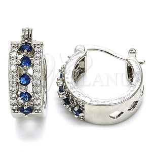 White Gold Filled Hoop Earrings — Small Hoop with Sapphire Blue and White Cubic — main product view — SKU 126960 | Oro Laminado Blanco aretes de aro — Small Hoop with Sapphire Blue and blanco Cubic — SKU 126960