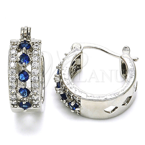 Rhodium Gold Filled Small Hoop, with Sapphire Blue and White Cubic Zirconia, Polished, Rhodium Finish, 02.210.0269.7.15