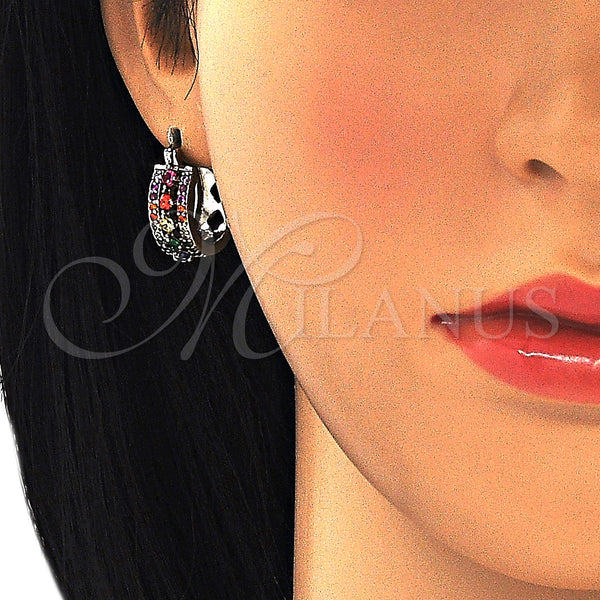 White Gold Filled Hoop Earrings — Small Hoop with Multicolor Cubic Zirconia Polished 02. — alternate product view — SKU 126962 | Oro Laminado Blanco aretes de aro — Small Hoop with Multicolor Cubic Zirconia pulido 02. — SKU 126962