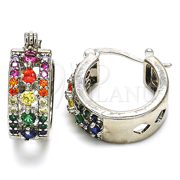 White Gold Filled Hoop Earrings — Small Hoop with Multicolor Cubic Zirconia Polished 02. — main product view — SKU 126962 | Oro Laminado Blanco aretes de aro — Small Hoop with Multicolor Cubic Zirconia pulido 02. — SKU 126962