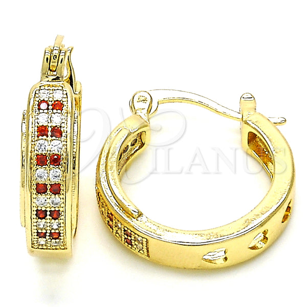 Gold Filled Hoop Earrings — Small Hoop with Garnet and White Micro Pave — main product view — SKU 126964 | Oro Laminado aretes de aro — Small Hoop with Garnet and blanco Micro Pave — SKU 126964