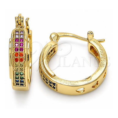 Oro Laminado Small Hoop, Gold Filled Style with Multicolor Micro Pave, Polished, Golden Finish, 02.210.0270.3.20