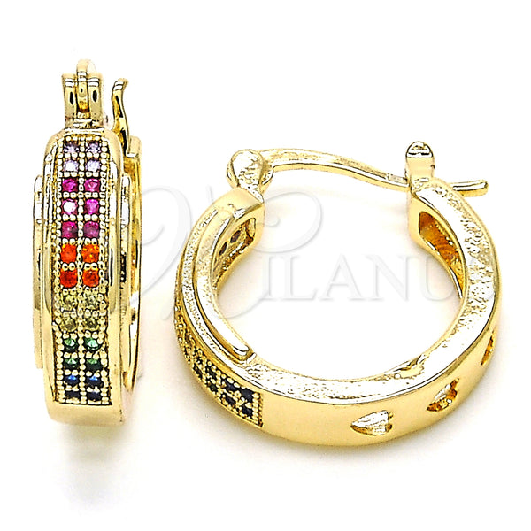 Gold Filled Hoop Earrings — Small Hoop with Multicolor Micro Pave Polished 02. — main product view — SKU 126966 | Oro Laminado aretes de aro — Small Hoop with Multicolor Micro Pave pulido 02. — SKU 126966