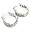 Rhodium Plated Small Hoop, with Garnet and White Micro Pave, Polished, Rhodium Finish, 02.210.0270.5.20