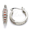 Rhodium Plated Small Hoop, with Garnet and White Micro Pave, Polished, Rhodium Finish, 02.210.0270.5.20