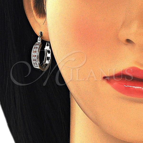 White Gold Filled Hoop Earrings — Small Hoop with Garnet and White Micro Pave — alternate product view — SKU 126968 | Oro Laminado Blanco aretes de aro — Small Hoop with Garnet and blanco Micro Pave — SKU 126968