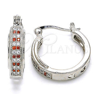 White Gold Filled Hoop Earrings — Small Hoop with Garnet and White Micro Pave — main product view — SKU 126968 | Oro Laminado Blanco aretes de aro — Small Hoop with Garnet and blanco Micro Pave — SKU 126968