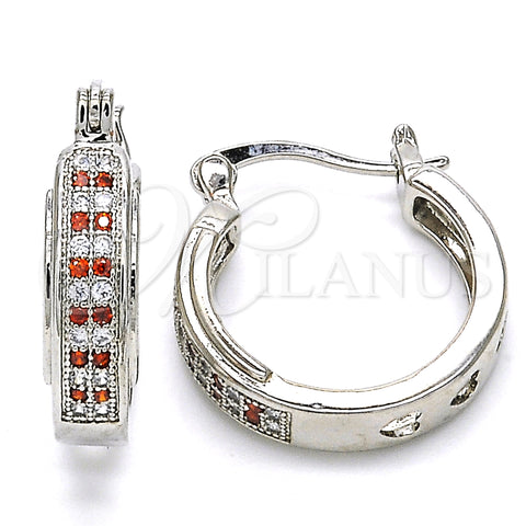 Rhodium Gold Filled Small Hoop, with Garnet and White Micro Pave, Polished, Rhodium Finish, 02.210.0270.5.20