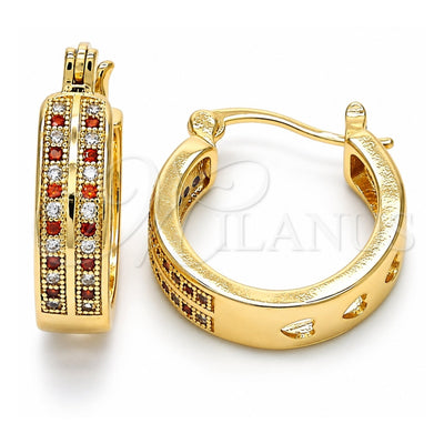 Oro Laminado Small Hoop, Gold Filled Style with Garnet and White Micro Pave, Polished, Golden Finish, 02.210.0271.1.20