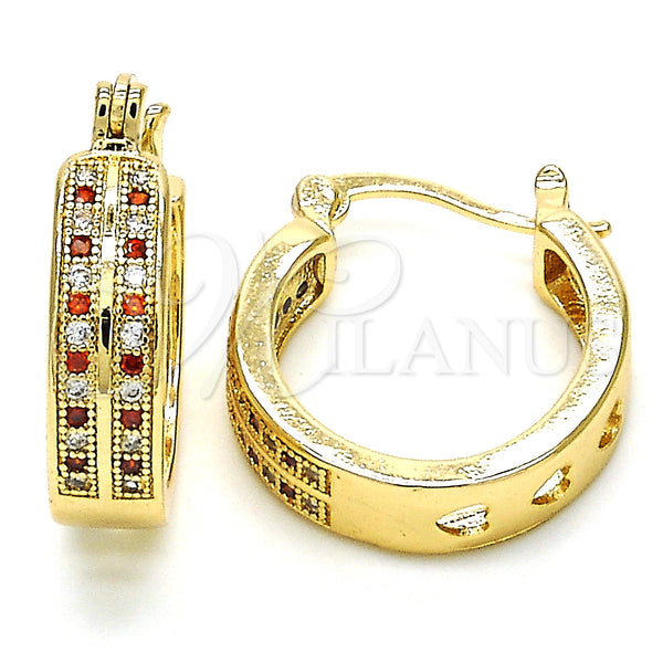 Gold Filled Hoop Earrings — Small Hoop with Garnet and White Micro Pave — main product view — SKU 126972 | Oro Laminado aretes de aro — Small Hoop with Garnet and blanco Micro Pave — SKU 126972