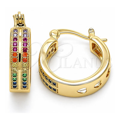 Oro Laminado Small Hoop, Gold Filled Style with Multicolor Micro Pave, Polished, Golden Finish, 02.210.0271.3.20