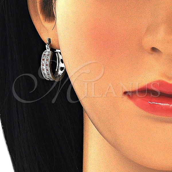 White Gold Filled Hoop Earrings — Small Hoop with Garnet and White Micro Pave — alternate product view — SKU 126976 | Oro Laminado Blanco aretes de aro — Small Hoop with Garnet and blanco Micro Pave — SKU 126976