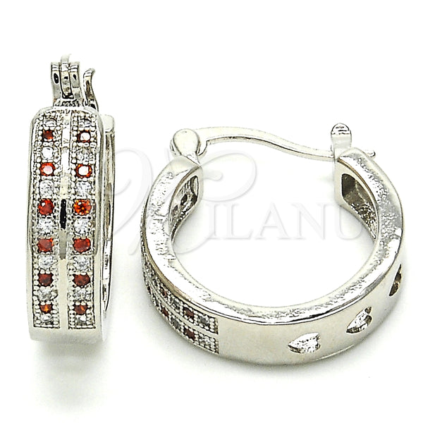 White Gold Filled Hoop Earrings — Small Hoop with Garnet and White Micro Pave — main product view — SKU 126976 | Oro Laminado Blanco aretes de aro — Small Hoop with Garnet and blanco Micro Pave — SKU 126976