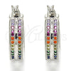 Rhodium Plated Small Hoop, with Multicolor Micro Pave, Polished, Rhodium Finish, 02.210.0271.7.20