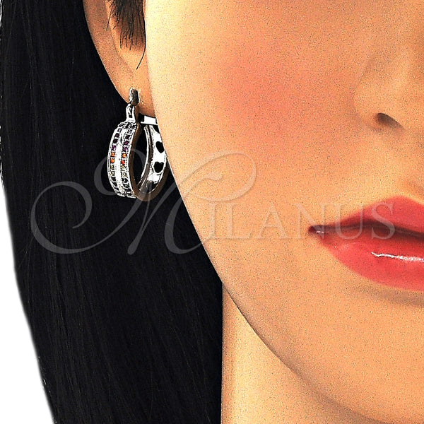 White Gold Filled Hoop Earrings — Small Hoop with Multicolor Micro Pave Polished 02. — alternate product view — SKU 126978 | Oro Laminado Blanco aretes de aro — Small Hoop with Multicolor Micro Pave pulido 02. — SKU 126978