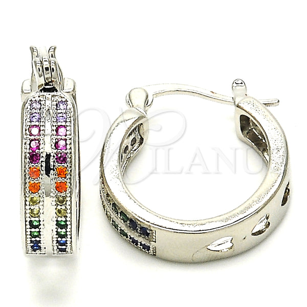 White Gold Filled Hoop Earrings — Small Hoop with Multicolor Micro Pave Polished 02. — main product view — SKU 126978 | Oro Laminado Blanco aretes de aro — Small Hoop with Multicolor Micro Pave pulido 02. — SKU 126978