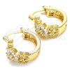 Oro Laminado Small Hoop, Gold Filled Style Flower and Leaf Design, with White Cubic Zirconia, Polished, Golden Finish, 02.210.0272.15