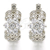 Rhodium Plated Small Hoop, Flower and Leaf Design, with White Cubic Zirconia, Polished, Rhodium Finish, 02.210.0272.5.15