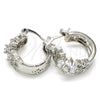 Rhodium Plated Small Hoop, Flower and Leaf Design, with White Cubic Zirconia, Polished, Rhodium Finish, 02.210.0272.5.15