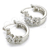 Rhodium Plated Small Hoop, Flower and Leaf Design, with White Cubic Zirconia, Polished, Rhodium Finish, 02.210.0272.5.15