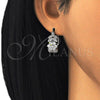Rhodium Gold Filled Small Hoop, Flower and Leaf Design, with White Cubic Zirconia, Polished, Rhodium Finish, 02.210.0272.5.15