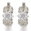 Rhodium Gold Filled Small Hoop, Flower and Leaf Design, with White Cubic Zirconia, Polished, Rhodium Finish, 02.210.0272.5.15
