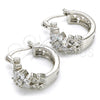 Rhodium Gold Filled Small Hoop, Flower and Leaf Design, with White Cubic Zirconia, Polished, Rhodium Finish, 02.210.0272.5.15