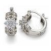 White Gold Filled Small Hoop, Flower and Leaf Design, with White Cubic Zirconia, Polished, Rhodium Finish, 02.210.0272.5.15