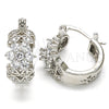 Rhodium Gold Filled Small Hoop, Flower and Leaf Design, with White Cubic Zirconia, Polished, Rhodium Finish, 02.210.0272.5.15