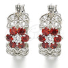 Rhodium Plated Small Hoop, Flower and Leaf Design, with Garnet and White Cubic Zirconia, Polished, Rhodium Finish, 02.210.0272.6.15