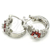 Rhodium Plated Small Hoop, Flower and Leaf Design, with Garnet and White Cubic Zirconia, Polished, Rhodium Finish, 02.210.0272.6.15