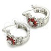 Rhodium Plated Small Hoop, Flower and Leaf Design, with Garnet and White Cubic Zirconia, Polished, Rhodium Finish, 02.210.0272.6.15