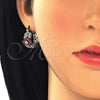 Rhodium Gold Filled Small Hoop, Flower and Leaf Design, with Garnet and White Cubic Zirconia, Polished, Rhodium Finish, 02.210.0272.6.15