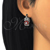 Rhodium Gold Filled Small Hoop, Flower and Leaf Design, with Garnet and White Cubic Zirconia, Polished, Rhodium Finish, 02.210.0272.6.15