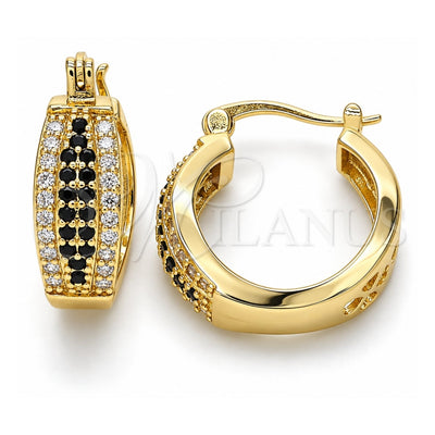 Oro Laminado Small Hoop, Gold Filled Style with Black and White Cubic Zirconia, Polished, Golden Finish, 02.210.0273.2.20