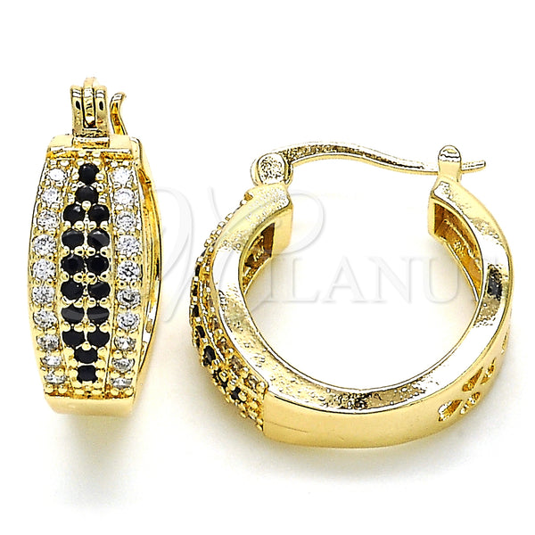 Gold Filled Hoop Earrings — Small Hoop with Black and White Cubic Zirconia — main product view — SKU 126991 | Oro Laminado aretes de aro — Small Hoop with negro and blanco Cubic Zirconia — SKU 126991