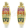 Oro Laminado Small Hoop, Gold Filled Style with Multicolor Cubic Zirconia, Polished, Golden Finish, 02.210.0273.3.20