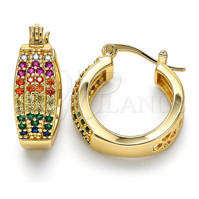 Oro Laminado Small Hoop, Gold Filled Style with Multicolor Cubic Zirconia, Polished, Golden Finish, 02.210.0273.3.20