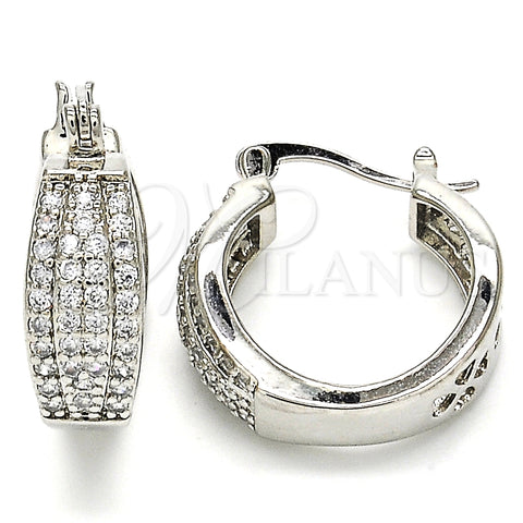 Rhodium Plated Small Hoop, with White Cubic Zirconia, Polished, Rhodium Finish, 02.210.0273.4.20