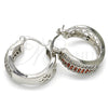 Rhodium Plated Small Hoop, with Garnet and White Cubic Zirconia, Polished, Rhodium Finish, 02.210.0273.5.20