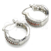 Rhodium Plated Small Hoop, with Garnet and White Cubic Zirconia, Polished, Rhodium Finish, 02.210.0273.5.20