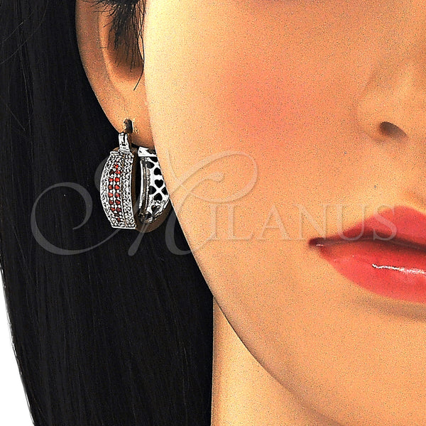 White Gold Filled Hoop Earrings — Small Hoop with Garnet and White Cubic Zirconia — alternate product view — SKU 126995 | Oro Laminado Blanco aretes de aro — Small Hoop with Garnet and blanco Cubic Zirconia — SKU 126995