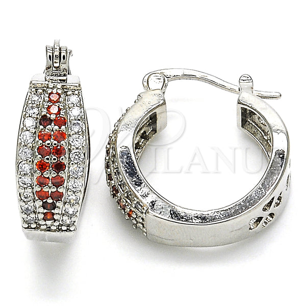 White Gold Filled Hoop Earrings — Small Hoop with Garnet and White Cubic Zirconia — main product view — SKU 126995 | Oro Laminado Blanco aretes de aro — Small Hoop with Garnet and blanco Cubic Zirconia — SKU 126995