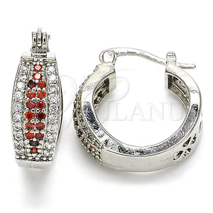 White Gold Filled Hoop Earrings — Small Hoop with Garnet and White Cubic Zirconia — main product view — SKU 126995 | Oro Laminado Blanco aretes de aro — Small Hoop with Garnet and blanco Cubic Zirconia — SKU 126995